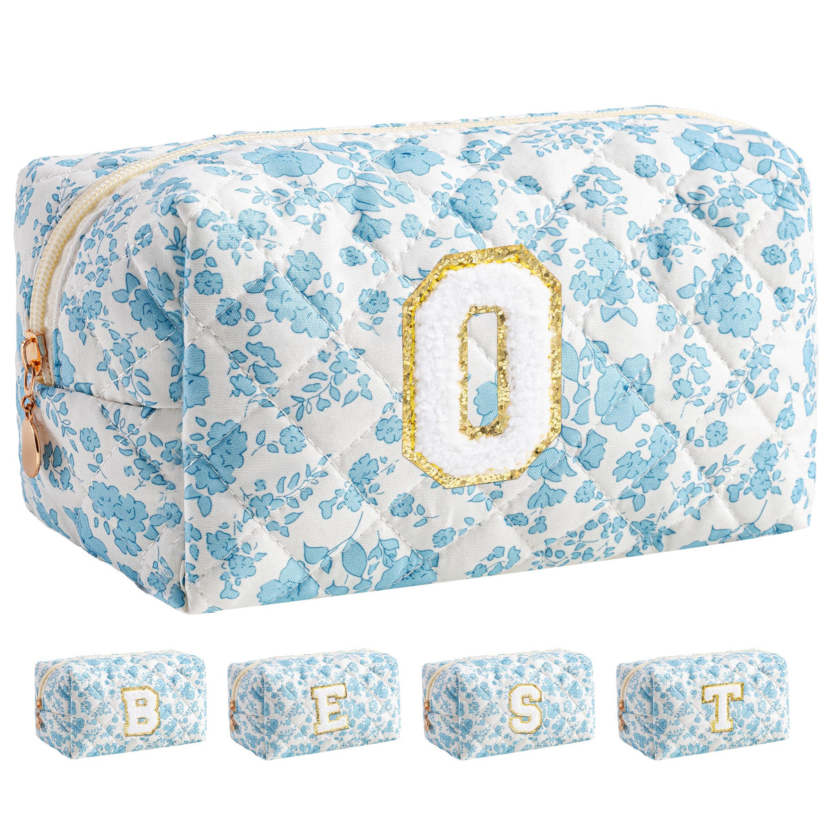 HBselect Personalized Makeup Bag for Women Initial Quilted Toiletry Bag
