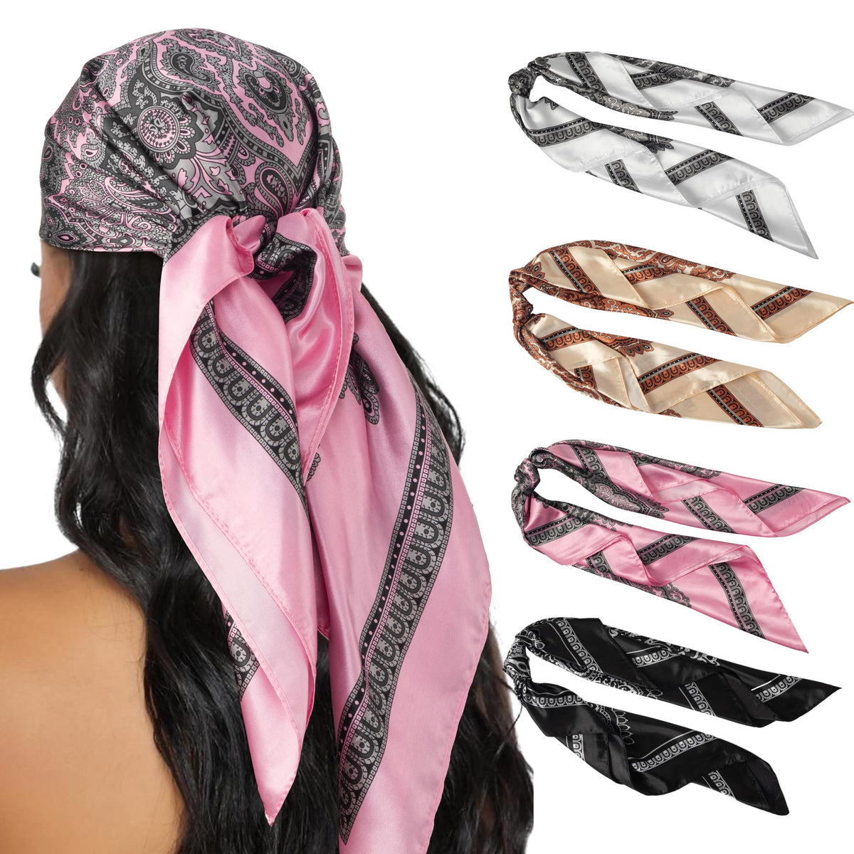 HBselect 4PCS Head Scarf for Women 35” Silk Feel Hair Scarf