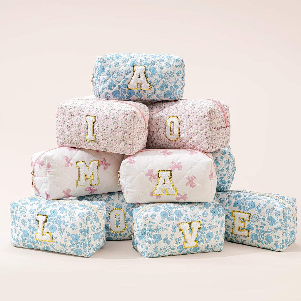 HBselect Personalized Makeup Bag for Women Initial Quilted Toiletry Bag