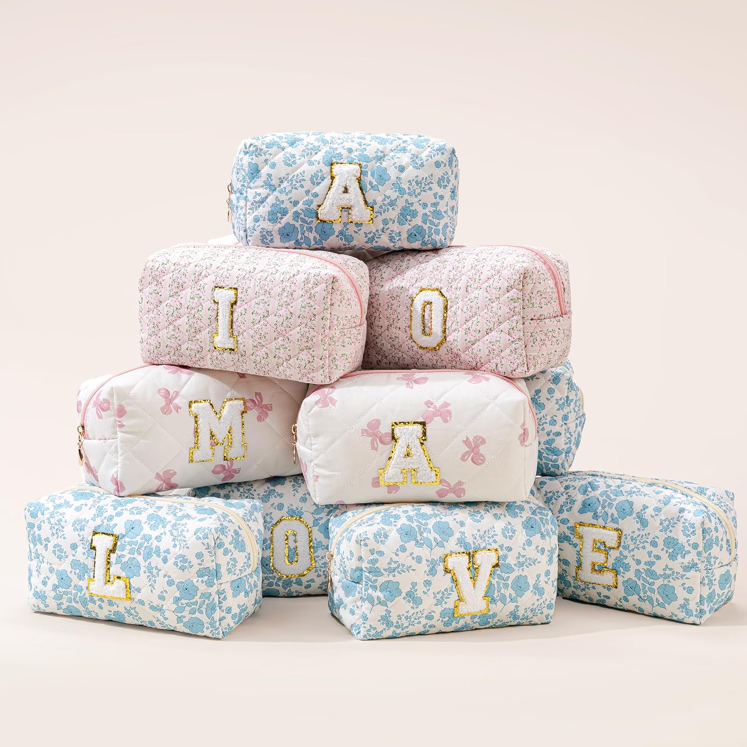 HBselect Personalized Makeup Bag for Women Initial Quilted Toiletry Bag