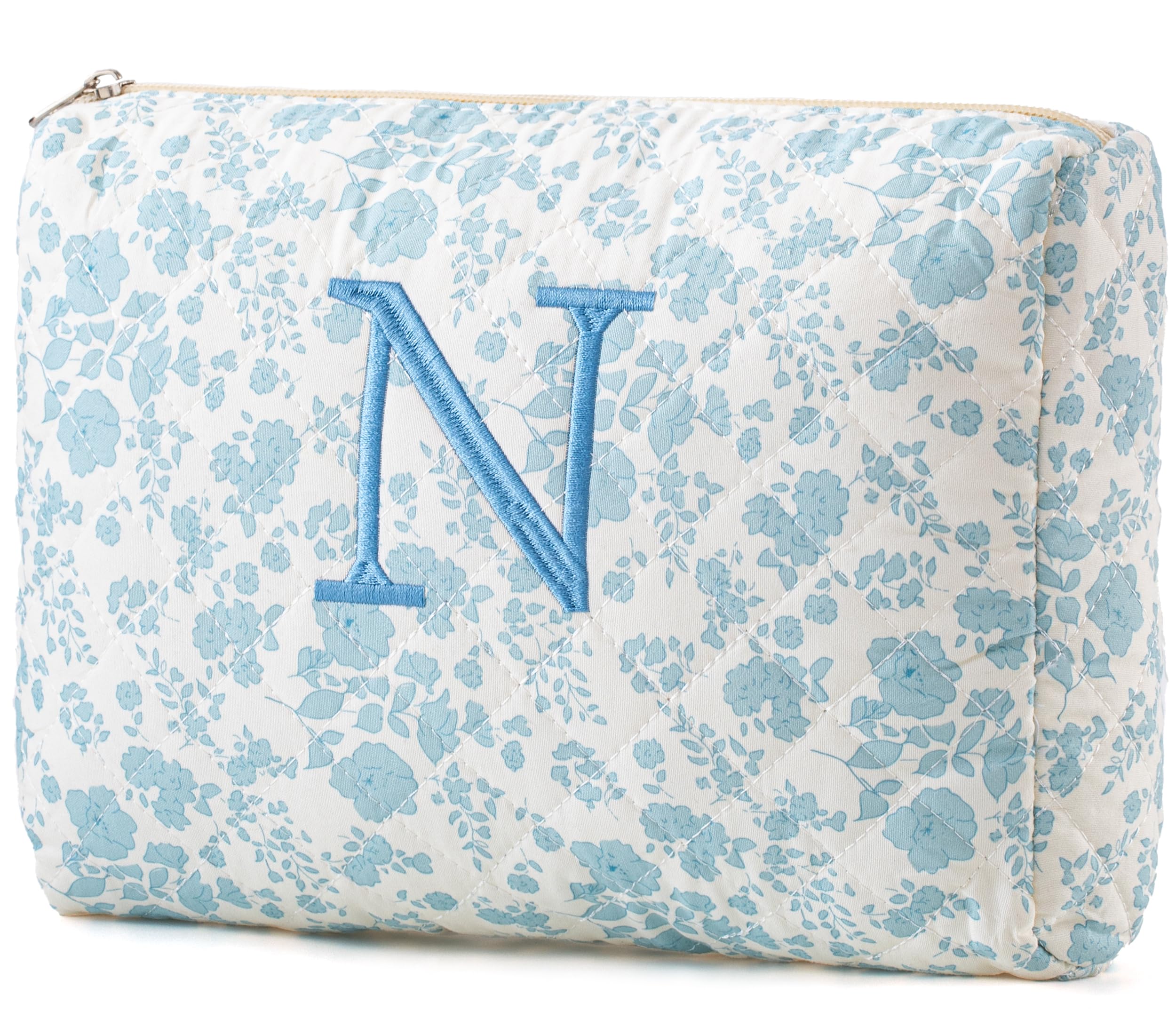 HBselect Initial Makeup Bag for Women Personalized Quilted Cosmetic Bag