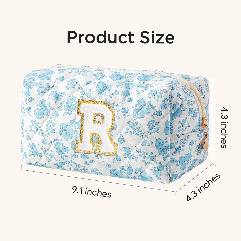 HBselect Personalized Makeup Bag for Women Initial Quilted Toiletry Bag