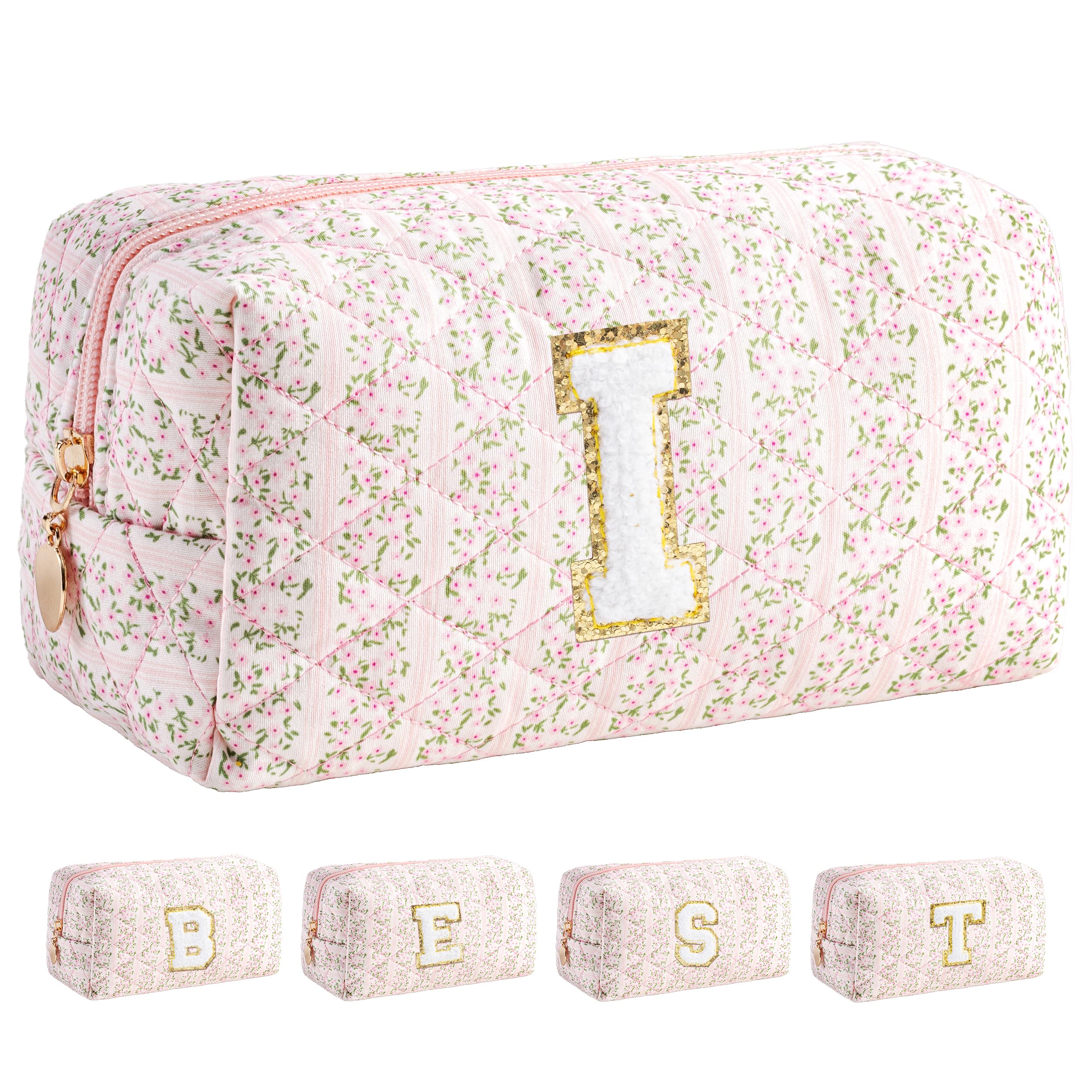 HBselect Personalized Makeup Bag for Women Initial Quilted Toiletry Bag