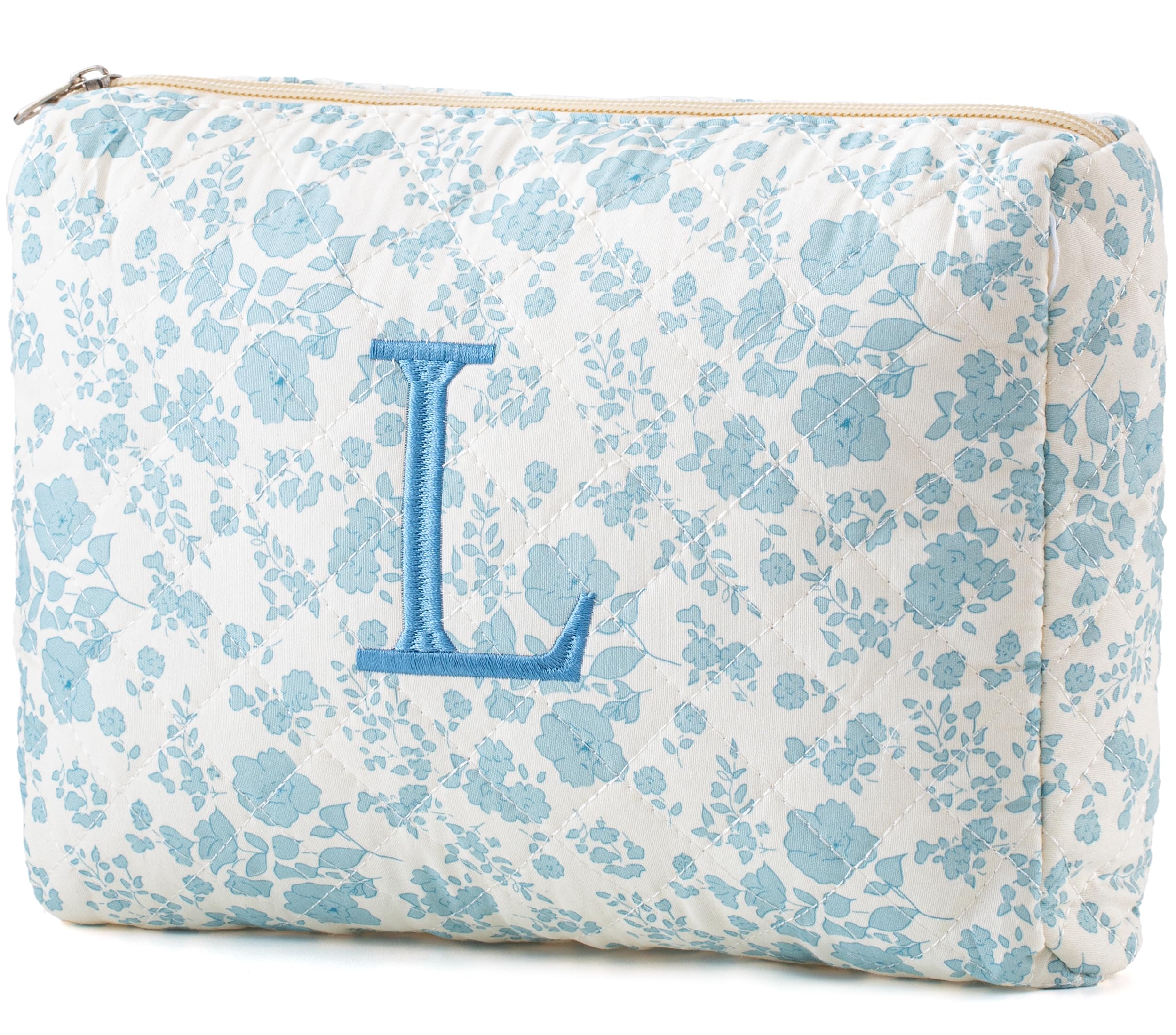 HBselect Initial Makeup Bag for Women Personalized Quilted Cosmetic Bag