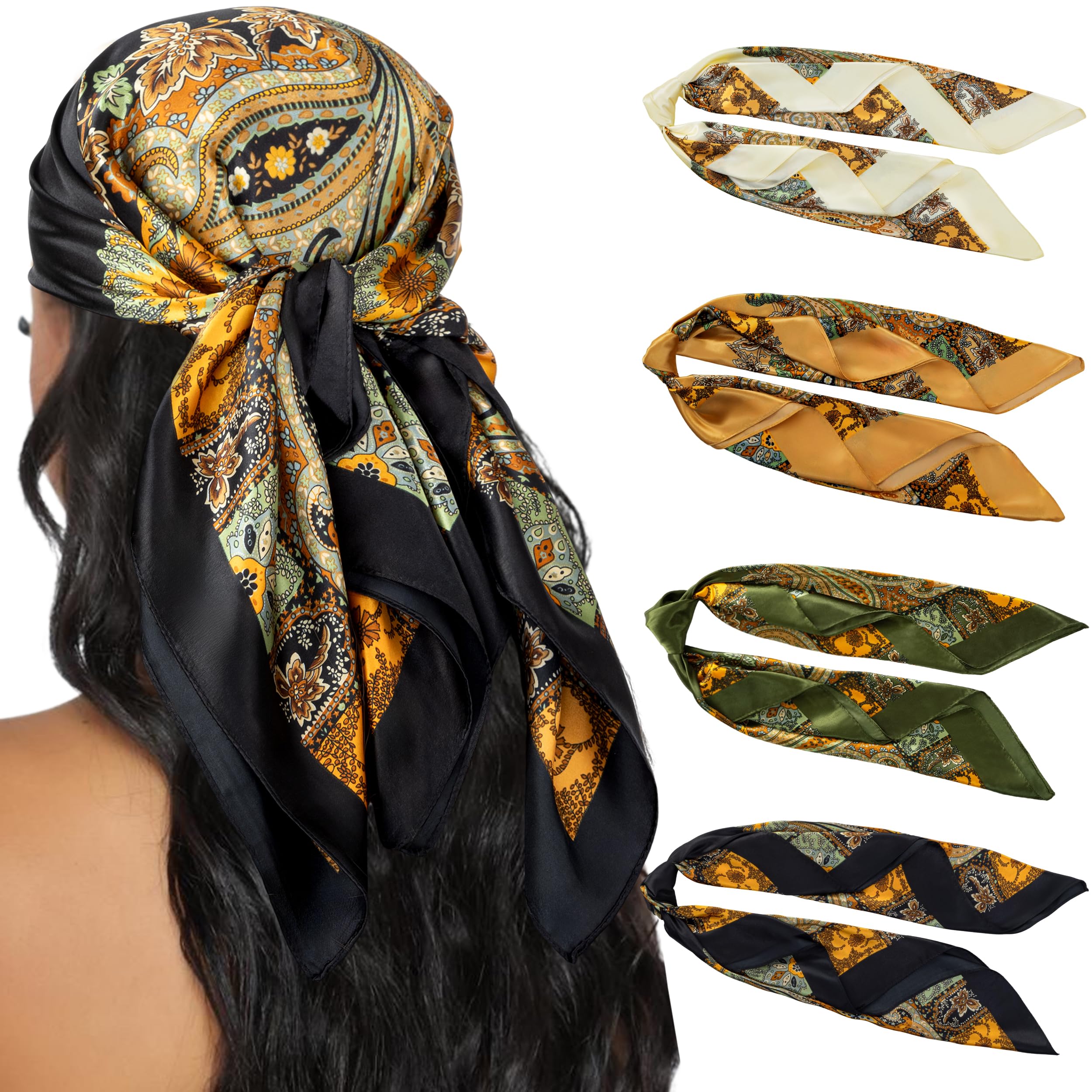 HBselect 4PCS Head Scarf for Women 35” Silk Feel Hair Scarf