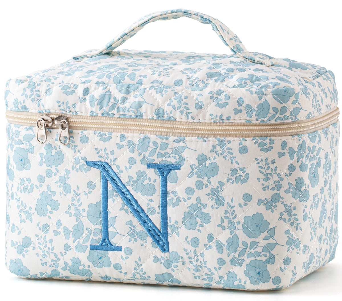 HBselect Initial Makeup Bag for Women Personalized Quilted Cosmetic Bag