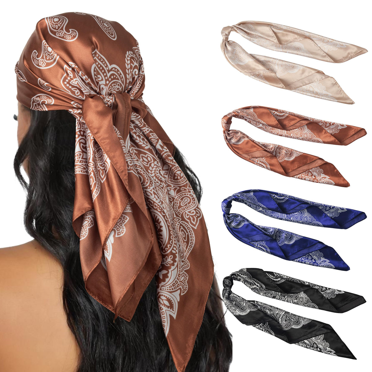 HBselect 4PCS Head Scarf for Women 35” Silk Feel Hair Scarf
