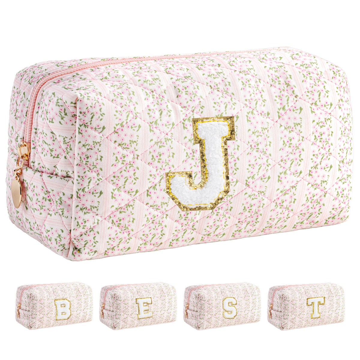 HBselect Personalized Makeup Bag for Women Initial Quilted Toiletry Bag