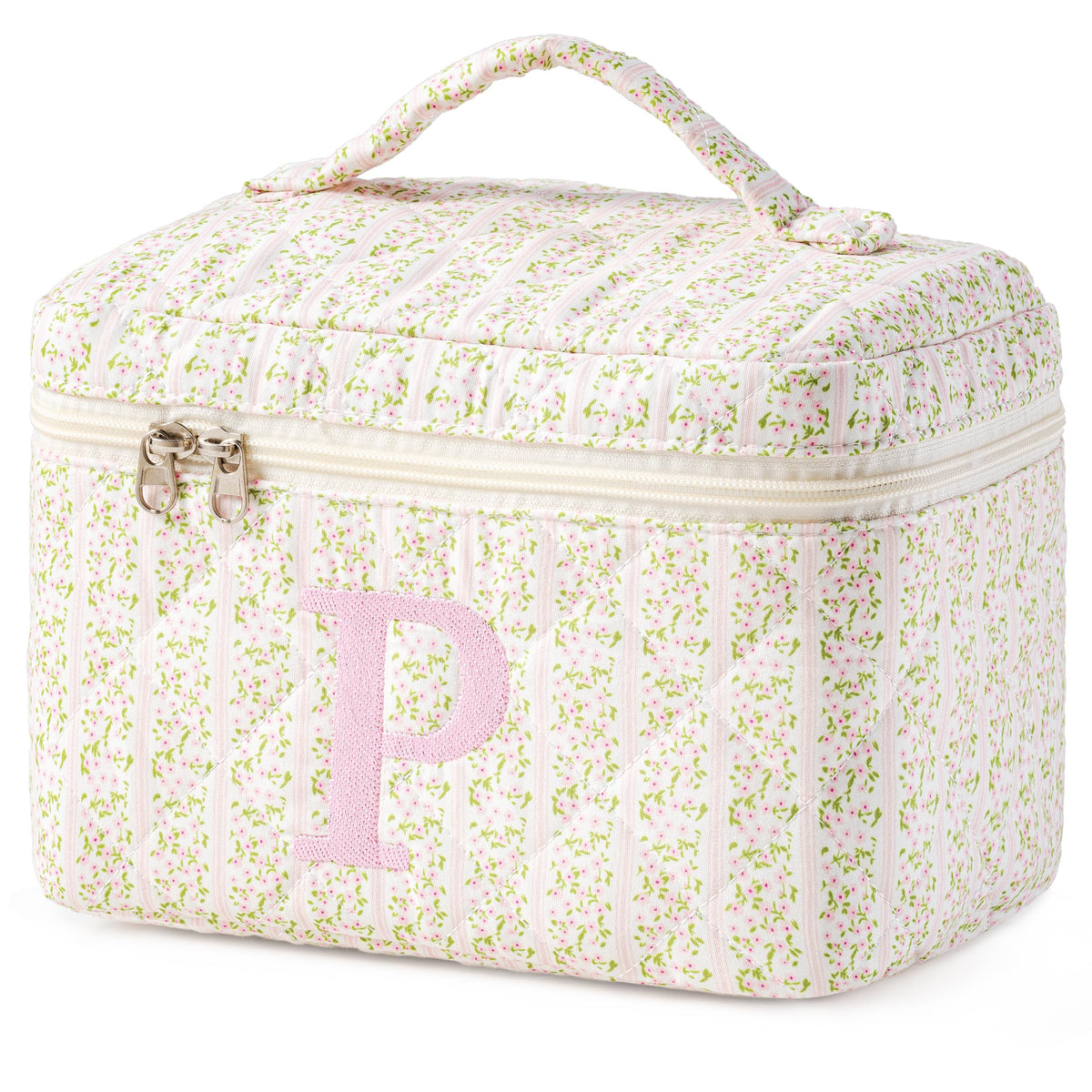 HBselect Initial Makeup Bag for Women Personalized Quilted Cosmetic Bag