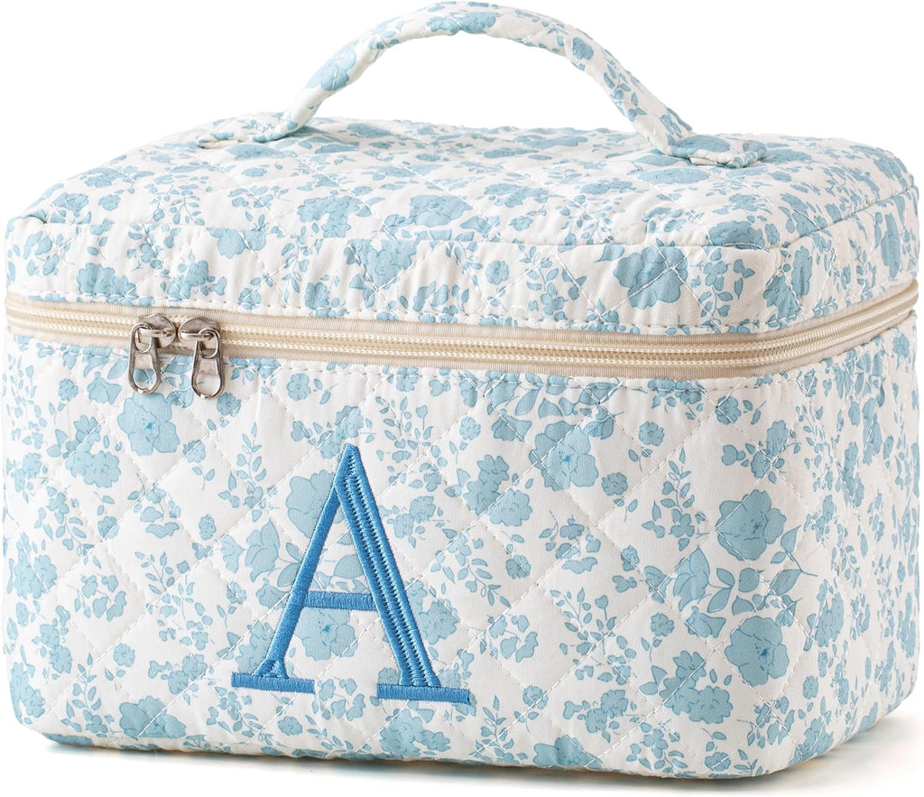 HBselect Initial Makeup Bag for Women Personalized Quilted Cosmetic Bag