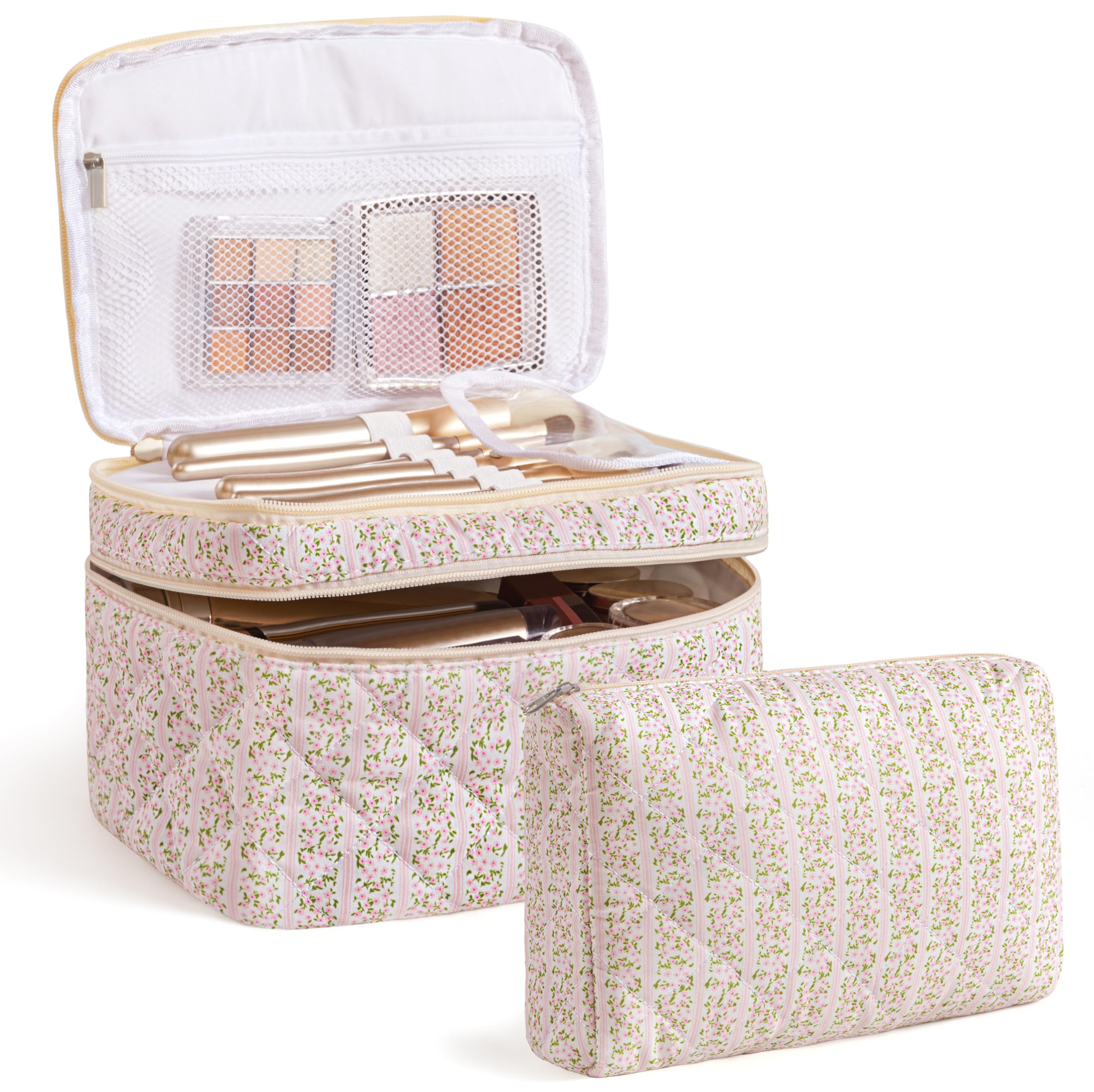 HBselect 2Pcs Travel Makeup Bag Large Quilted Cosmetic Bag Make up Bag