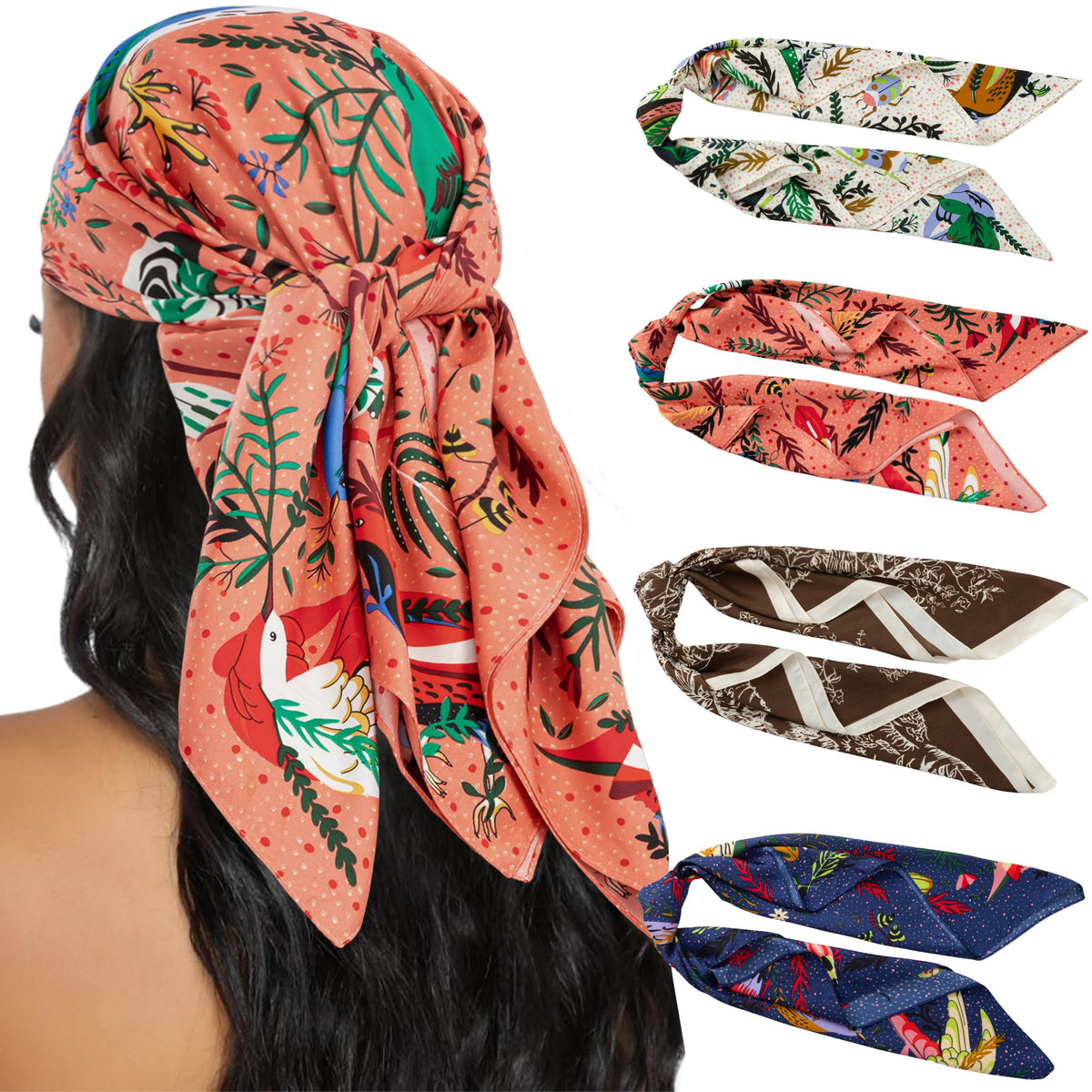 HBselect 4PCS Head Scarf for Women 35” Silk Feel Hair Scarf