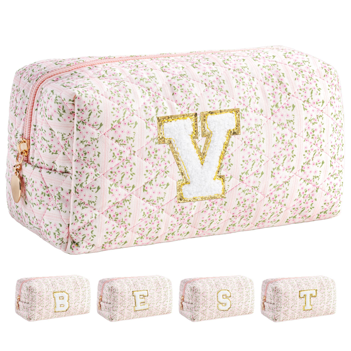 HBselect Personalized Makeup Bag for Women Initial Quilted Toiletry Bag
