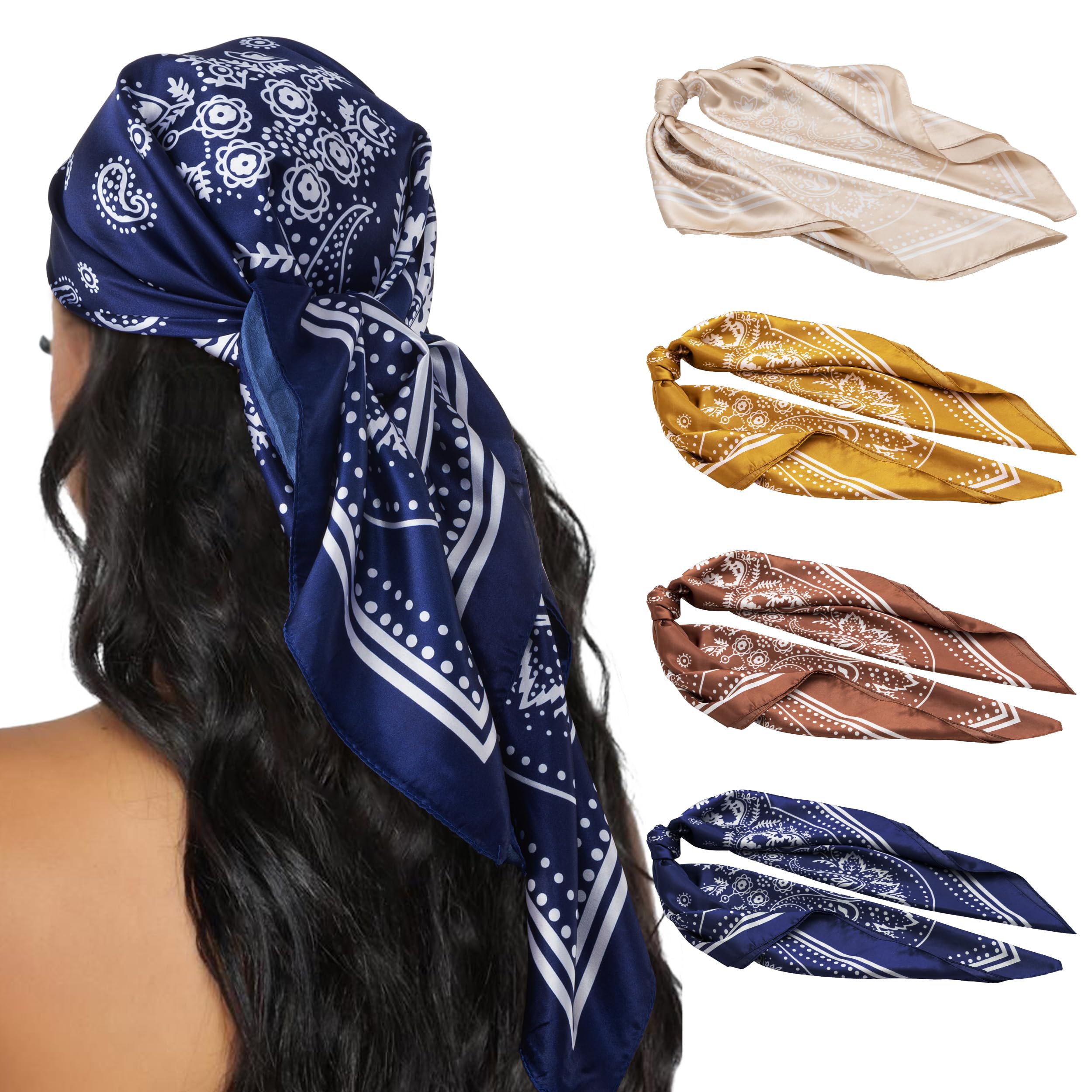 HBselect 4PCS Head Scarf for Women 35” Silk Feel Hair Scarf