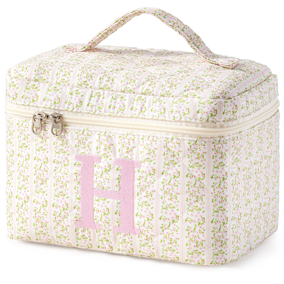 HBselect Initial Makeup Bag for Women Personalized Quilted Cosmetic Bag