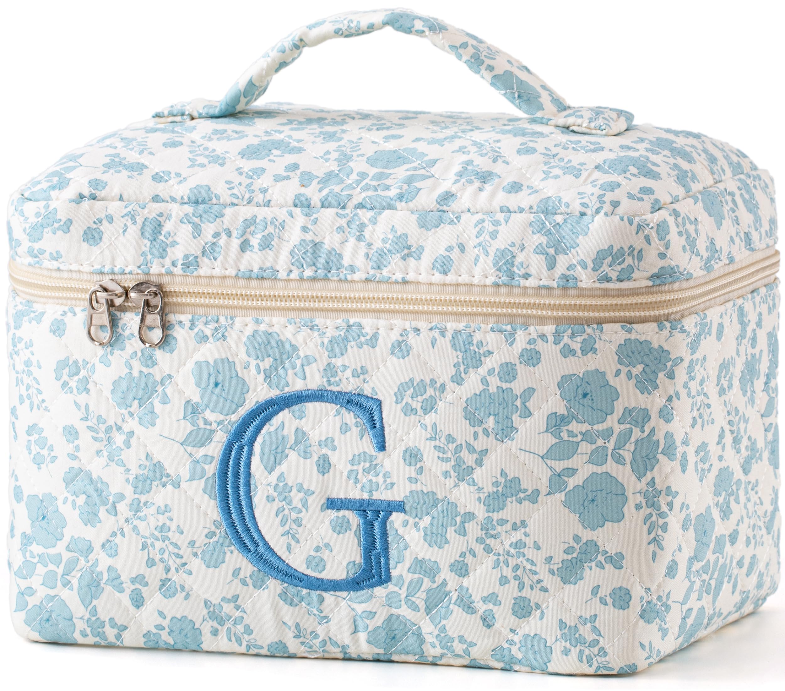 HBselect Initial Makeup Bag for Women Personalized Quilted Cosmetic Bag