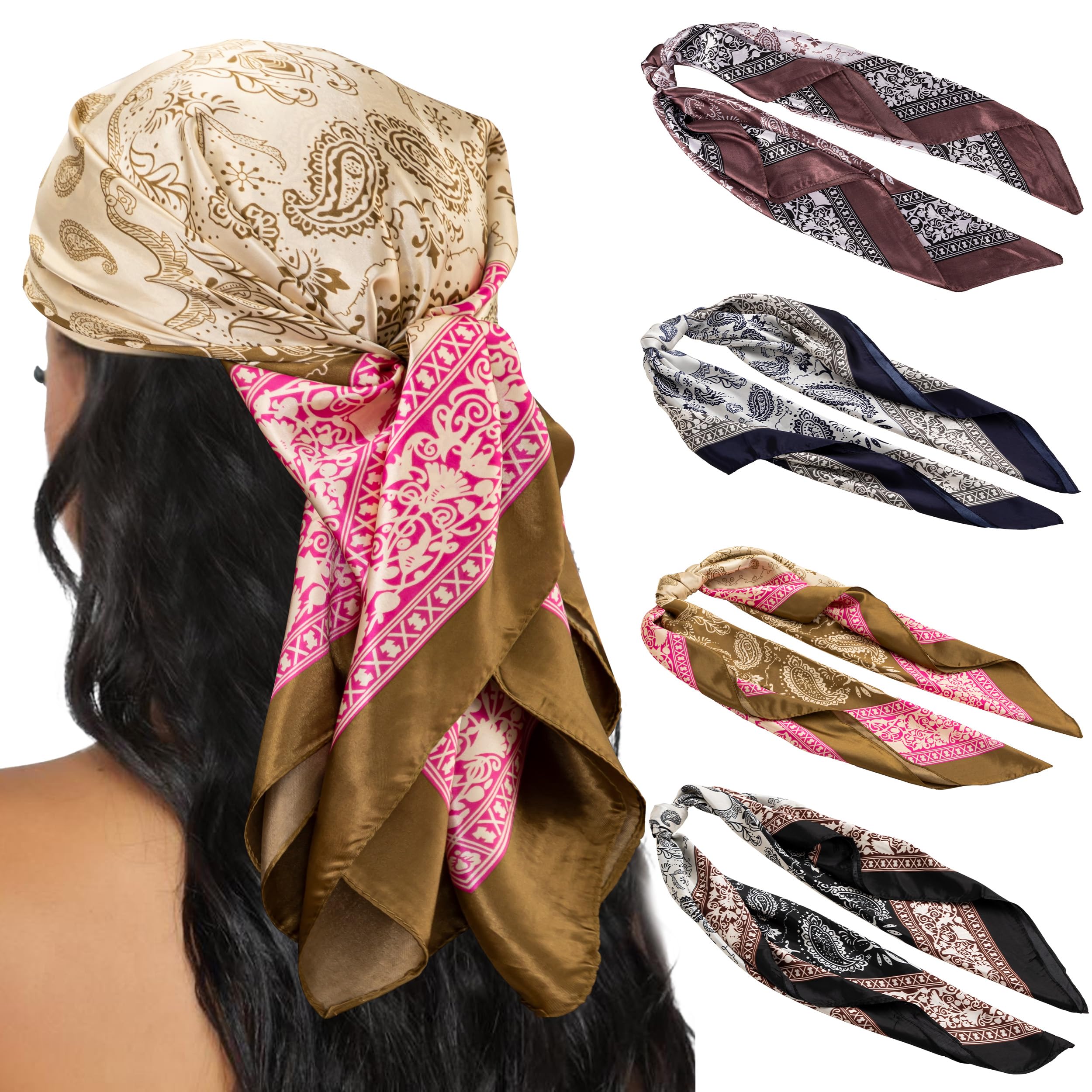 HBselect 4PCS Head Scarf for Women 35” Silk Feel Hair Scarf
