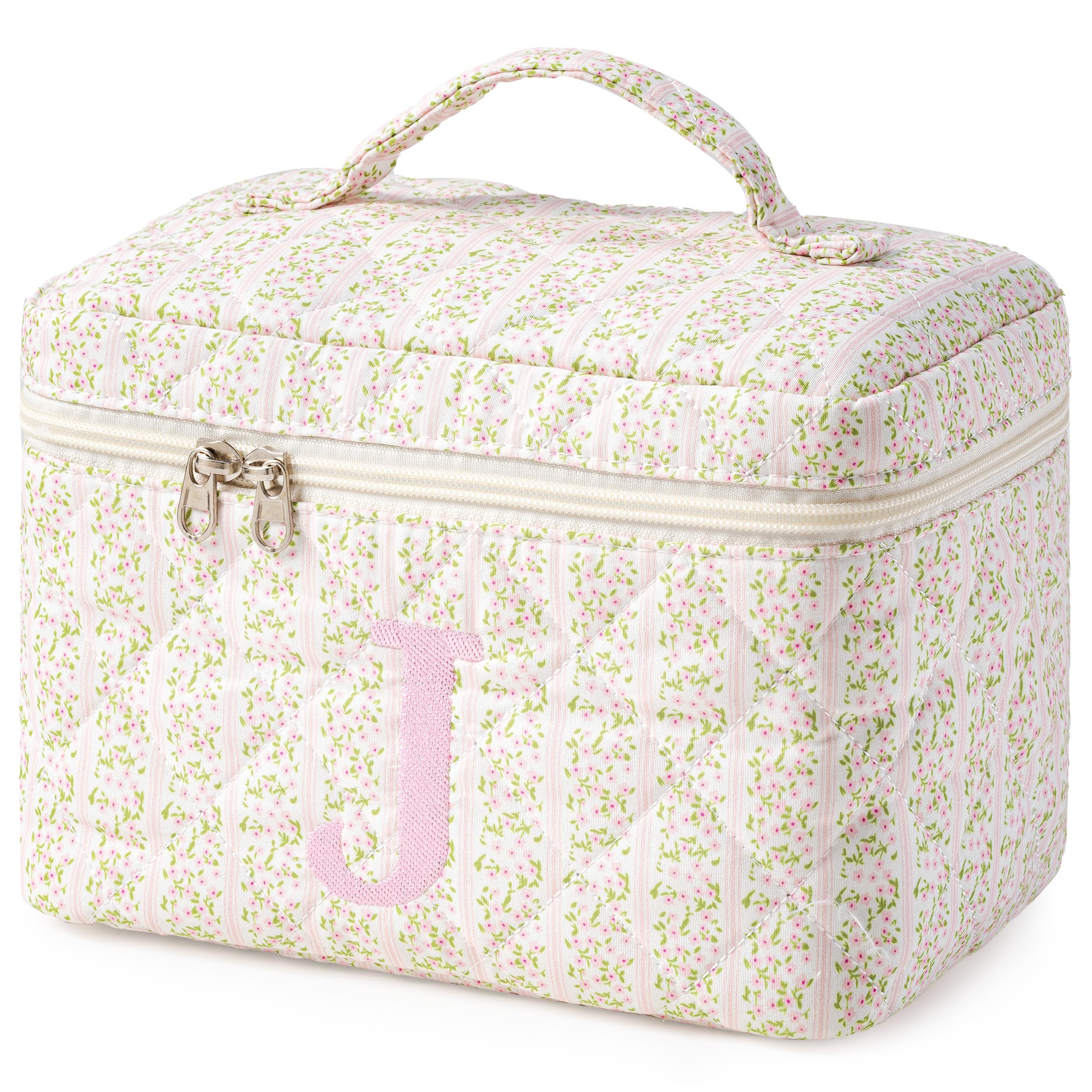 HBselect Initial Makeup Bag for Women Personalized Quilted Cosmetic Bag