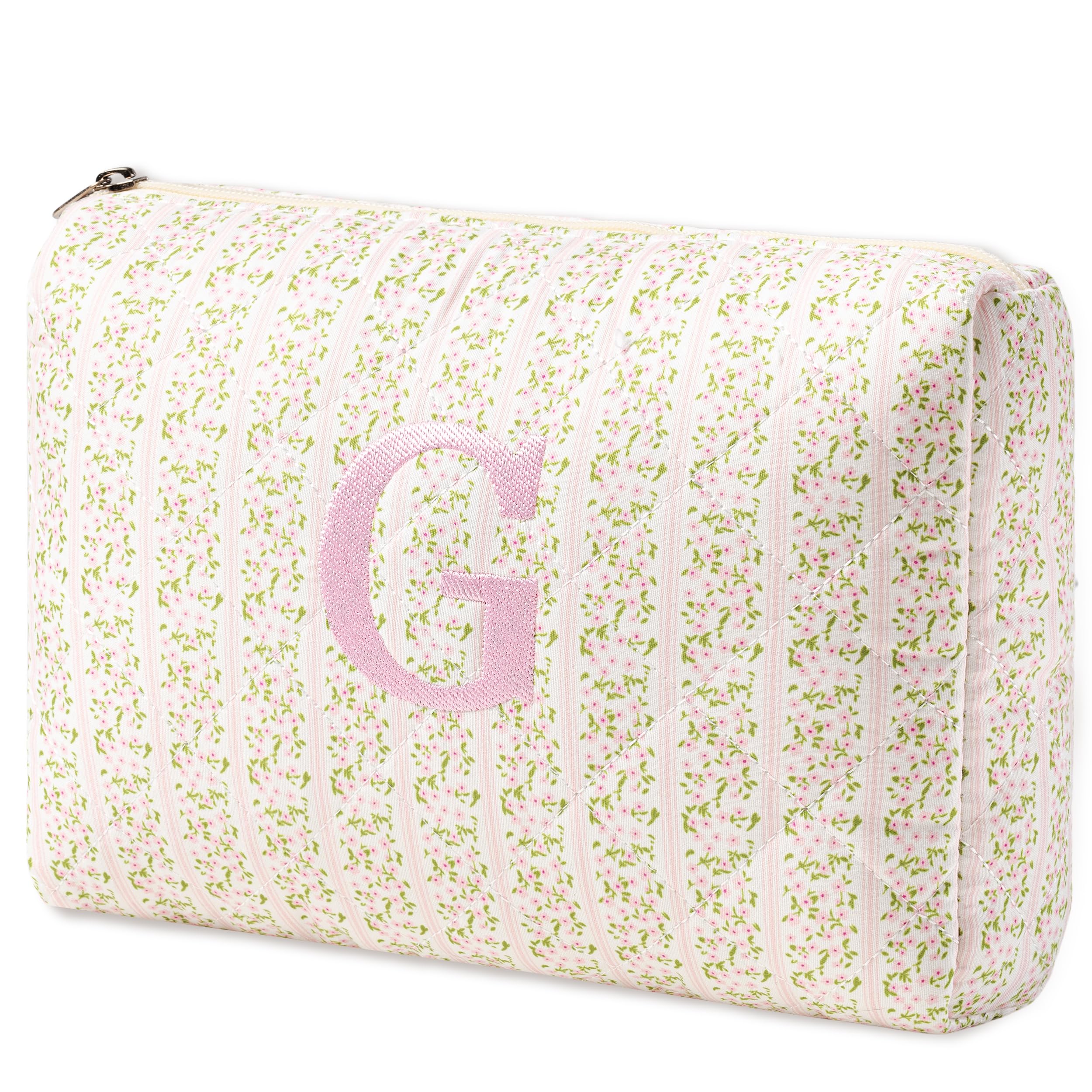 HBselect Initial Makeup Bag for Women Personalized Quilted Cosmetic Bag