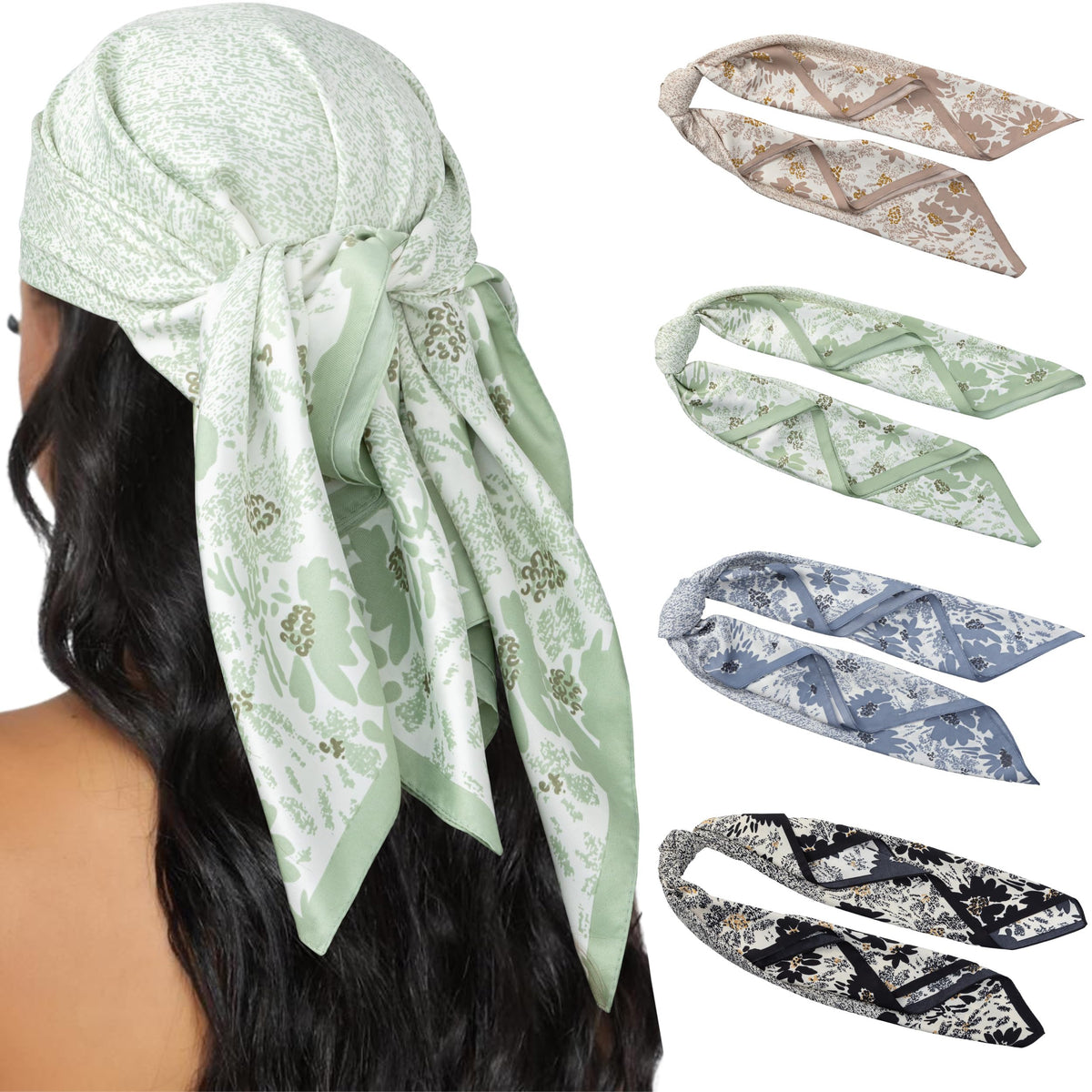 HBselect 4PCS Head Scarf for Women 35” Silk Feel Hair Scarf