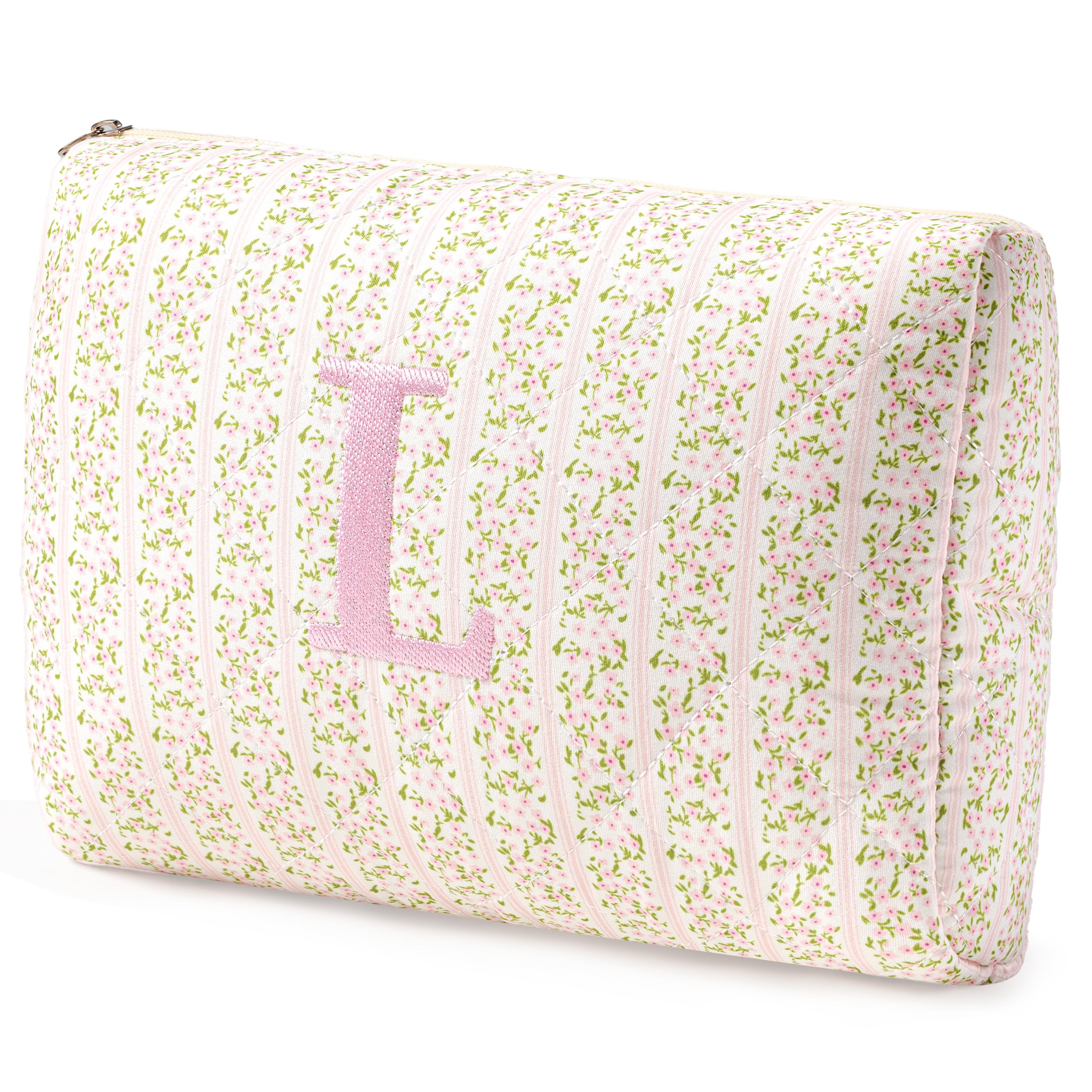HBselect Initial Makeup Bag for Women Personalized Quilted Cosmetic Bag