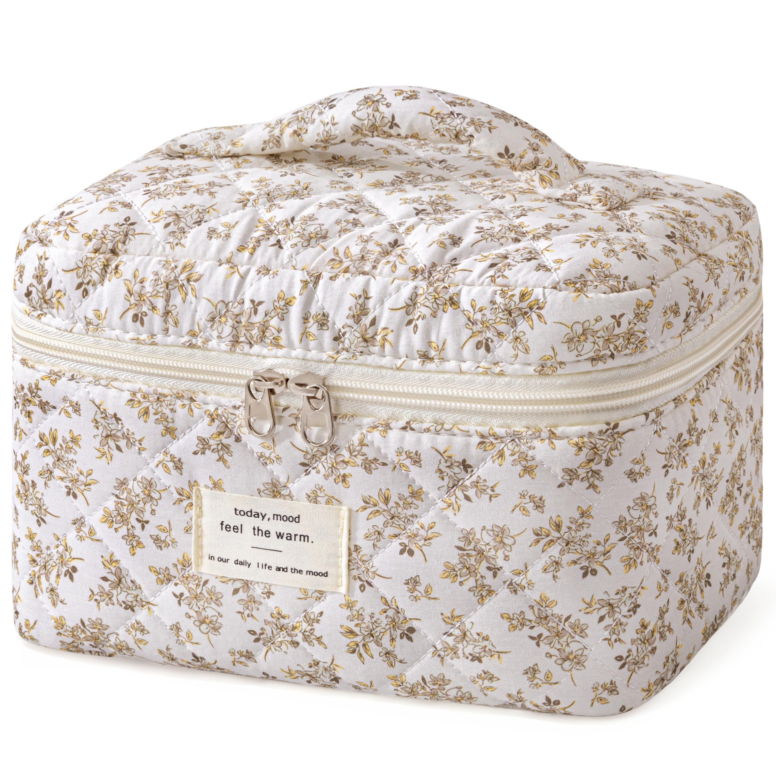 HBselect Large Quilted Makeup Bag for Women Cute Cotton Travel Cosmetic Bag