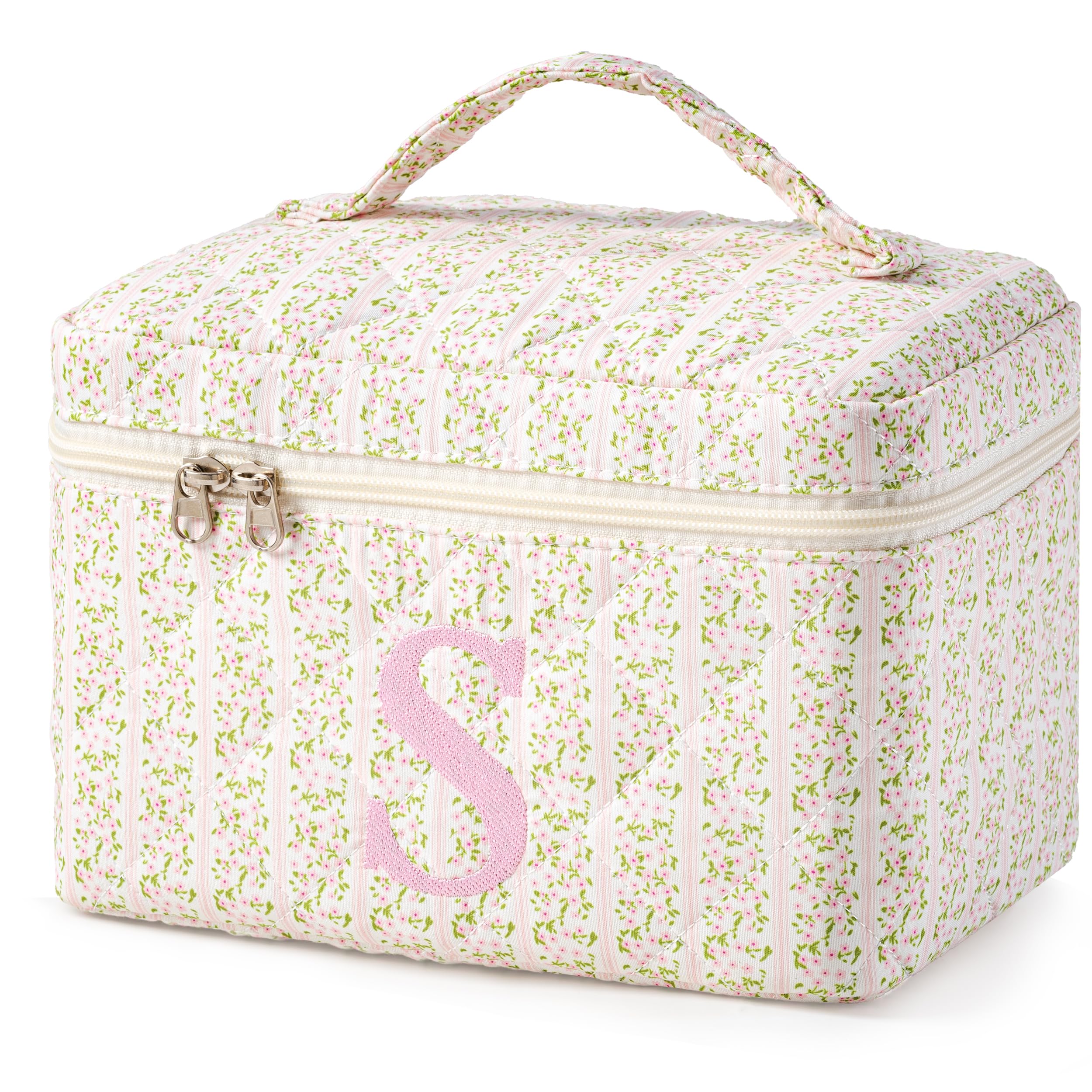 HBselect Initial Makeup Bag for Women Personalized Quilted Cosmetic Bag