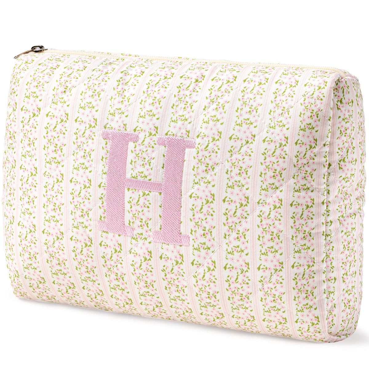 HBselect Initial Makeup Bag for Women Personalized Quilted Cosmetic Bag