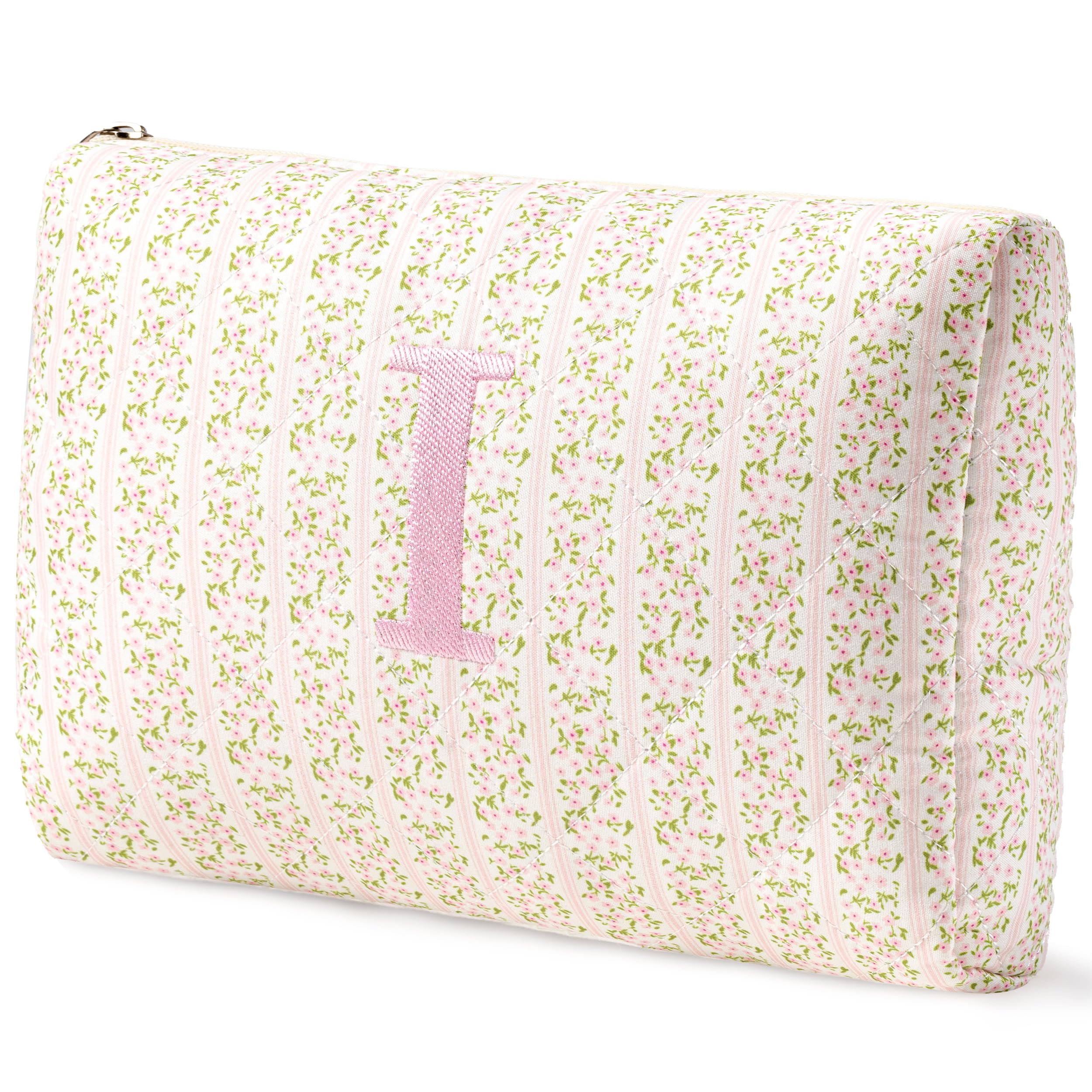 HBselect Initial Makeup Bag for Women Personalized Quilted Cosmetic Bag