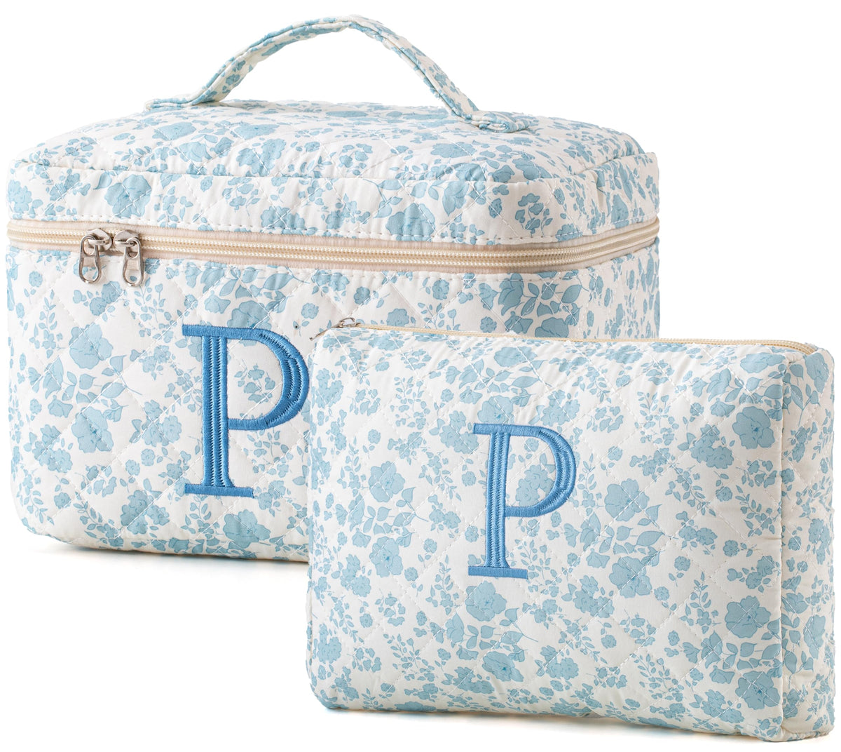 HBselect Initial Makeup Bag for Women Personalized Quilted Cosmetic Bag