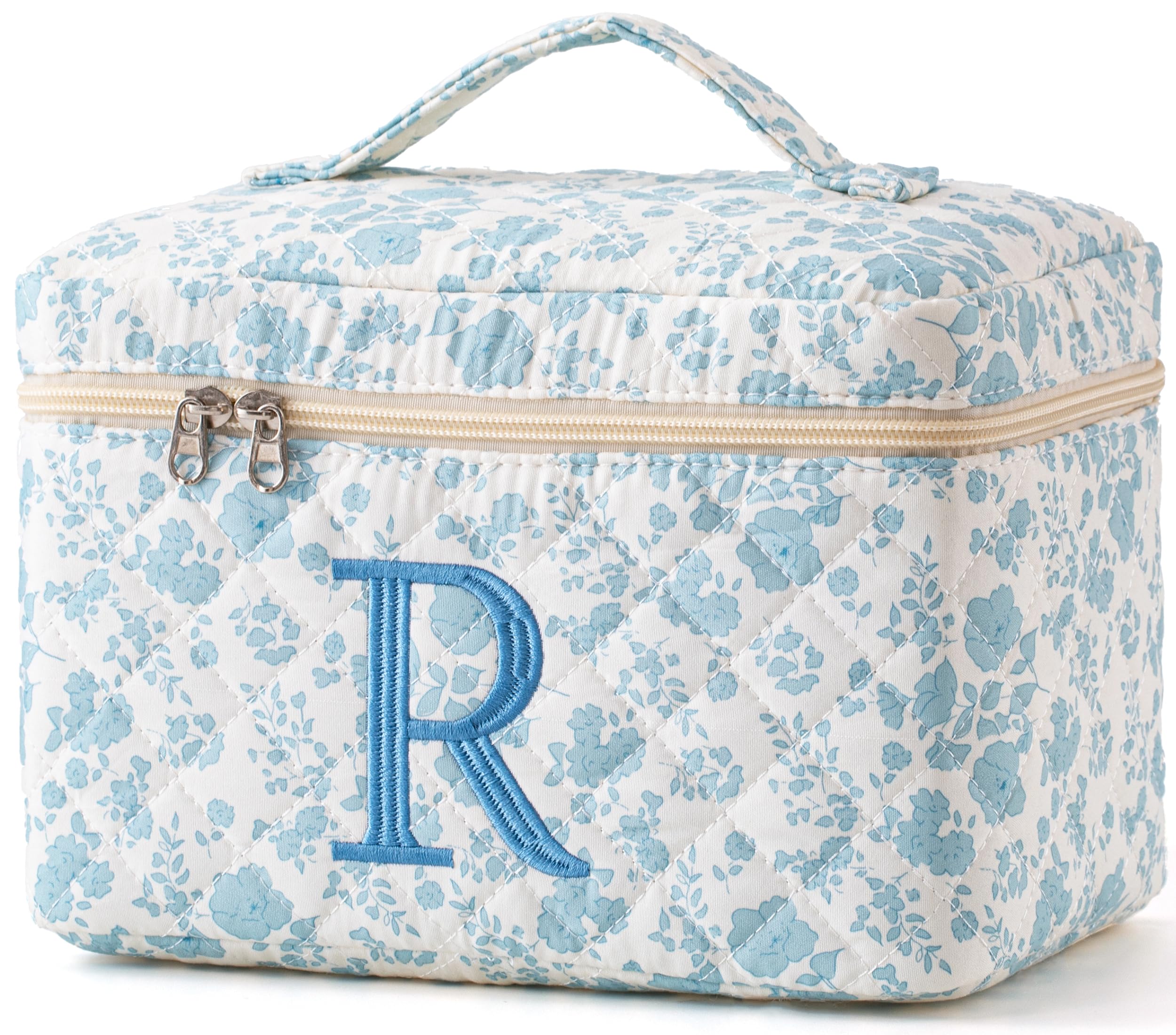 HBselect Initial Makeup Bag for Women Personalized Quilted Cosmetic Bag