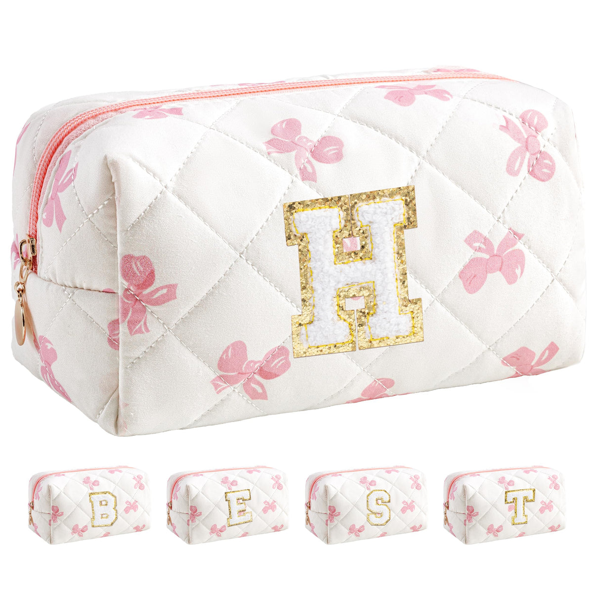 HBselect Personalized Makeup Bag for Women Initial Quilted Toiletry Bag