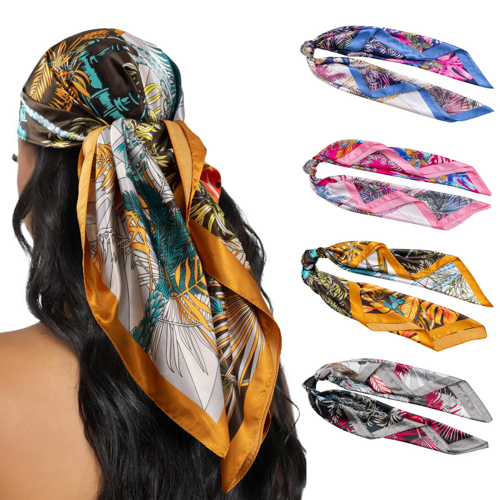 HBselect 4PCS Head Scarf for Women 35” Silk Feel Hair Scarf