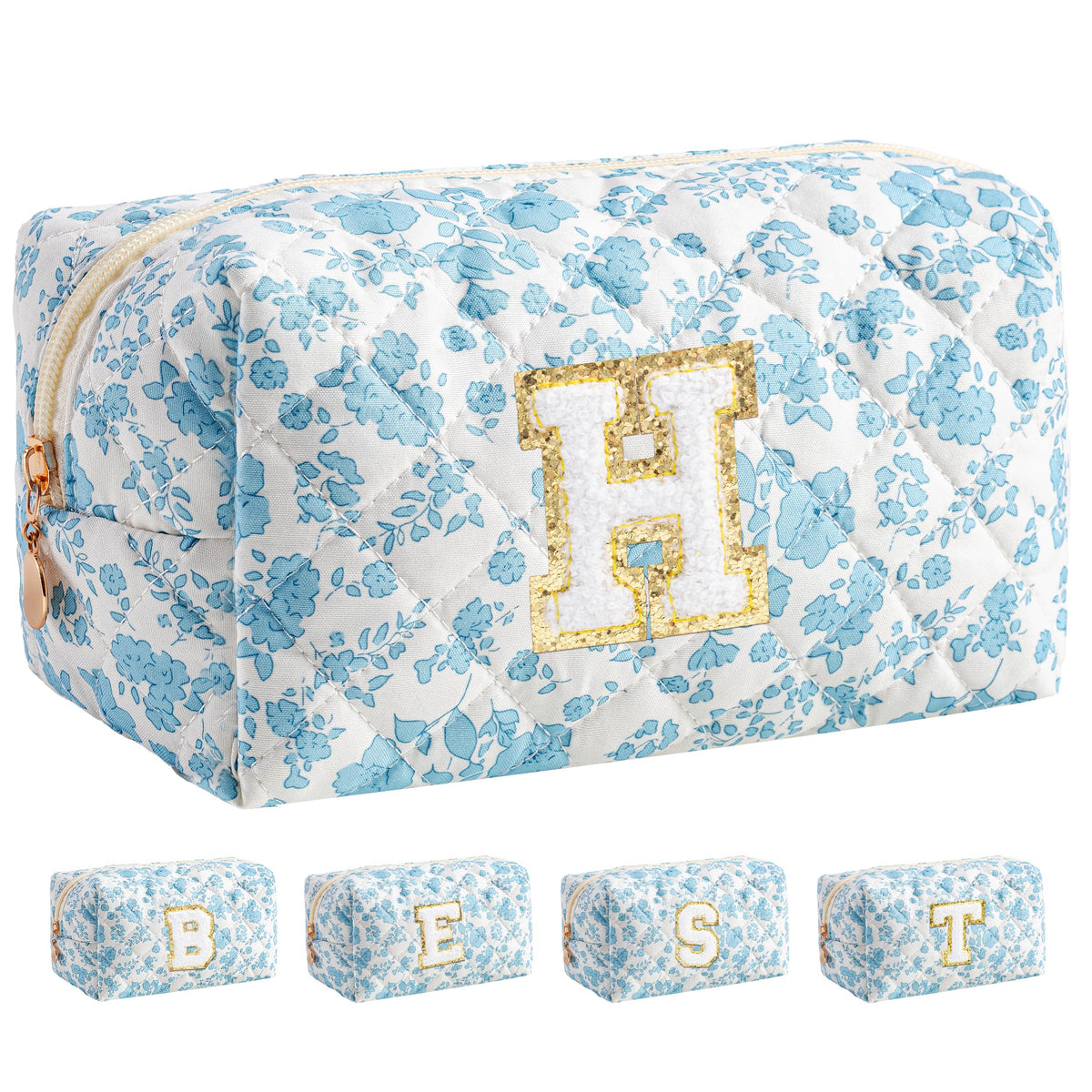 HBselect Personalized Makeup Bag for Women Initial Quilted Toiletry Bag